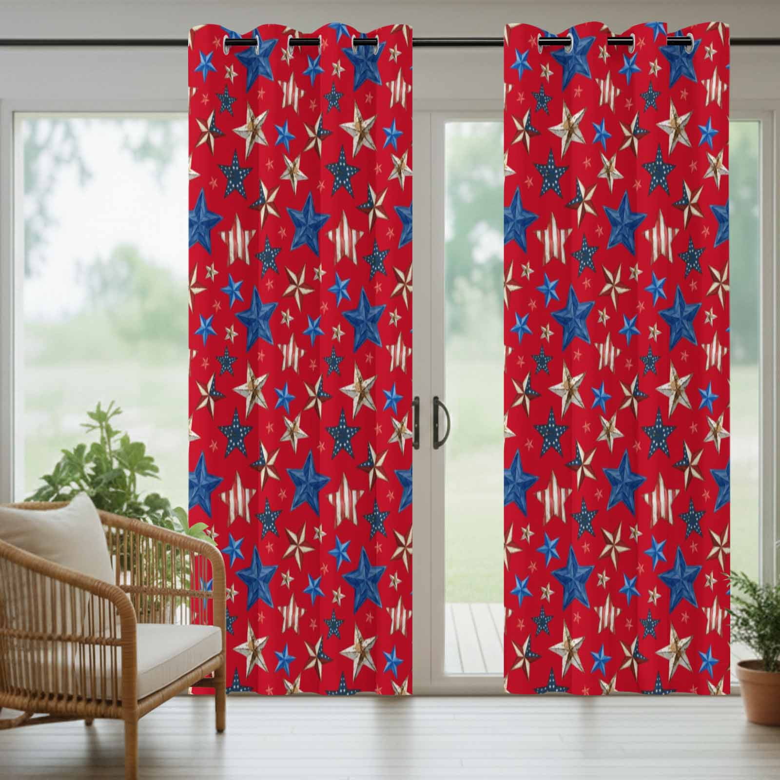 4th of July Outdoor Curtains for Patio, Mottled Usa Flag Striped Stars Memorial Day Red Sunshade Privacy Drapes Grommet Waterproof Outside Curtains for Porch/Cabana/Balcony 54"x 108", 1 Panel