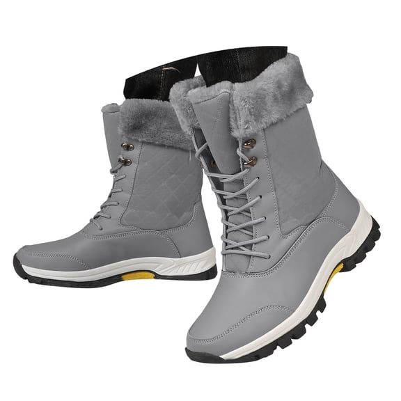 YLYL Womens Winter Mid Calf Snow Boots Warm Fur Lined Waterproof Lightweight Comfortable Outdoor Hiking Shoes