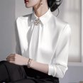 thumbnail image 2 of Stichou Women's 2026 Long Sleeve Satin Blouse,Mock Neck Work Silk Shirts,Dressy Tops for Business Casual Office White M, 2 of 6