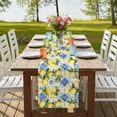 thumbnail image 4 of Botanical Lemon 70 Inch Table Runner, Spring Countryside Floral Blue Tile Farmhouse Dresser Scarf Cotton & Linen Tablerunner for Dining/Kitchen Island/Holiday Party Décor 13" x 70", 4 of 9