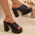 thumbnail image 4 of Rokment Mesh Platform Chunky Block High Heels Dress Slip on Sandals for Women Trendy Casual Breathable Heeled Slides Dressy Pumps Summer Shoes Black Size 7.5, 4 of 7