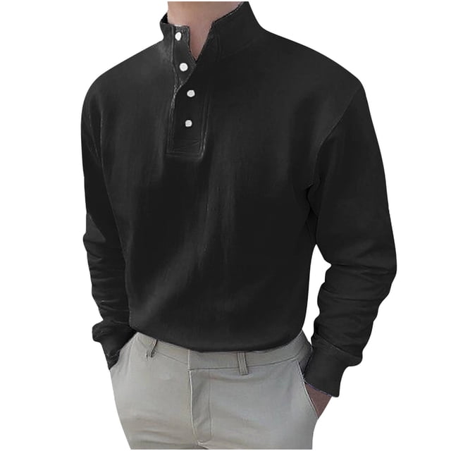 Aqestyerly Hauts pour Hommes Chemise Décontractée Unie Col en V Manches Longues Col Roulé