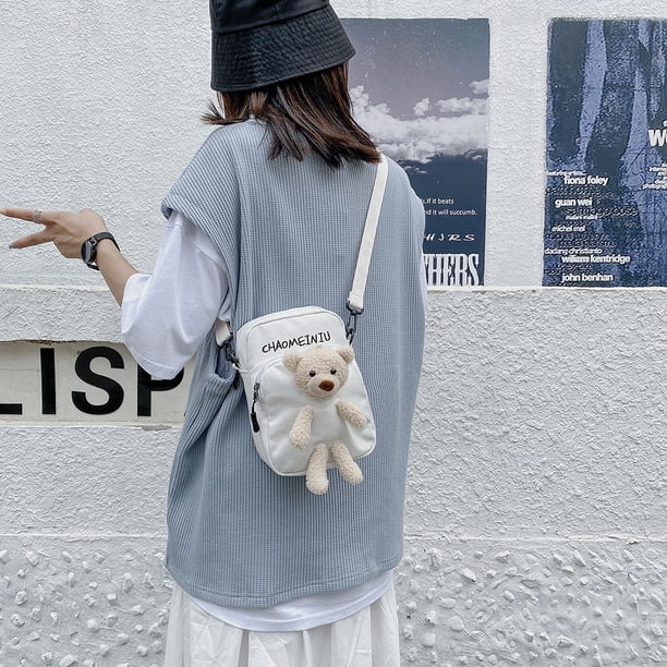 Bolso Bandolera Kawaii Con Patrón De Oso Japonés, Bolso Cruzado Para Adolescentes, Pequeño, Bonito, Negro -, Bandolera