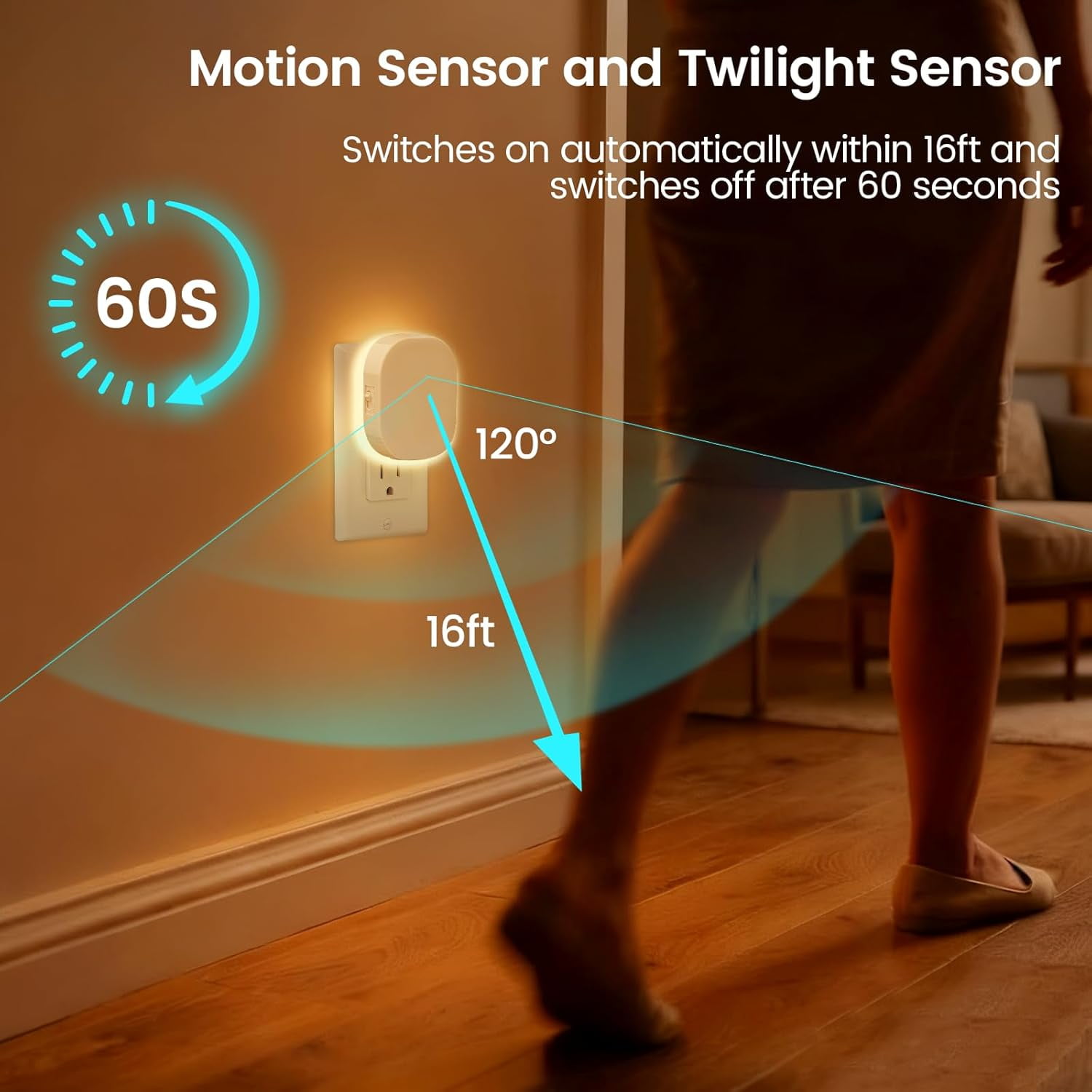 Plug-in Motion Sensor Night Light, Dimmable Eye-Caring Warm White Nightlight for Baby & Kids' Bathroom, Nursery, Bedroom, Hallway (2 Pack)