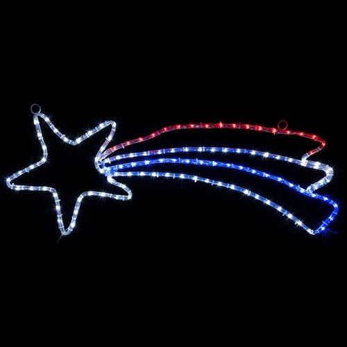 Brilliant Brand Lighting LED Rope Light Patriotic Shooting Star Decoration - Lighted Sign - Red, Cool White, and Blue - 37.5 Inch