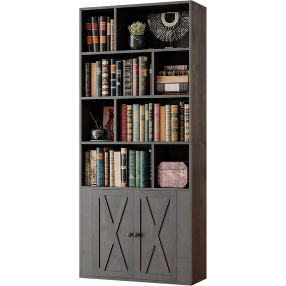 Book Shelf, Tall Bookshelf with Storage, Bookshelves and Bookcases with Doors, Tier Bookcase with  Open Cubes for Living Room, Office, Study