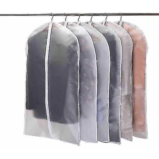 6 Pack Moth Proof Clothes Covers with Zipper for Wardrobe Storage - 60 x 100cm (White Zipper)