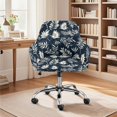 thumbnail image 2 of ZIATUBLES Leaf Print Curved Back Chair Slipcover Stretchable Dining Chair Cover Adjustable Arc Shaped Swivel Accent Chair Protector for Dining Living Room Home Decor, 2 of 7