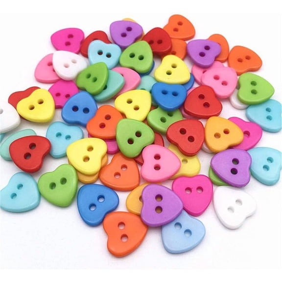 Pekkaxy 100/200 Heart Shaped Resin Buttons, Mixed Colors for Sewing, Knitting, DIY Crafts