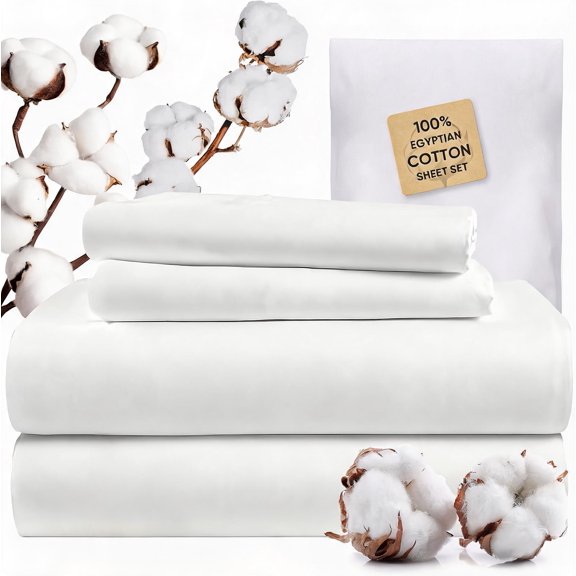 100% Egyptian Cotton Sheet Set 1200 Thread Count Deep Pocket Fit Up to 18 Inches White King