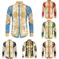thumbnail image 2 of Mens Printed Long Sleeve Muscle Fitness Collar Button Down Shirt Party Dress Up, 2 of 7