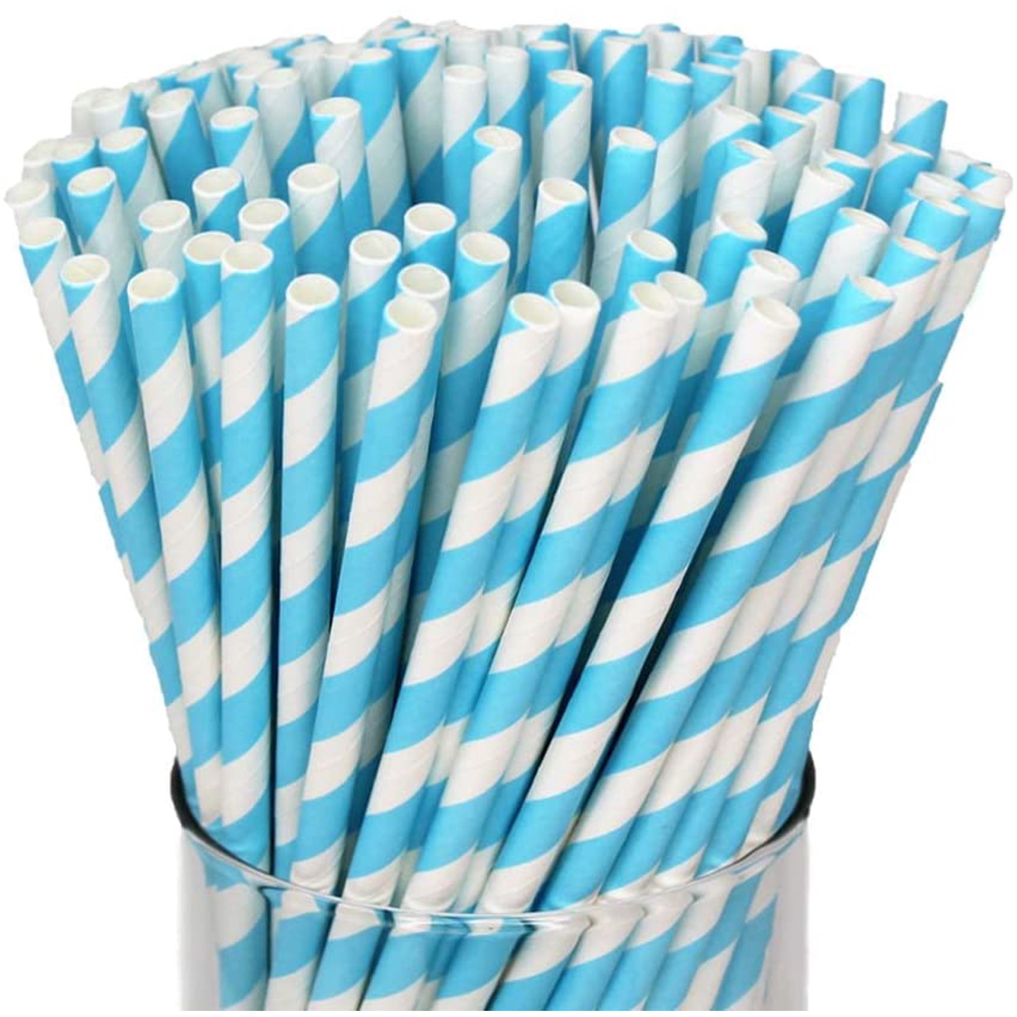 Light Blue Pinstripe Paper Straws - Light Blue Paper Straws