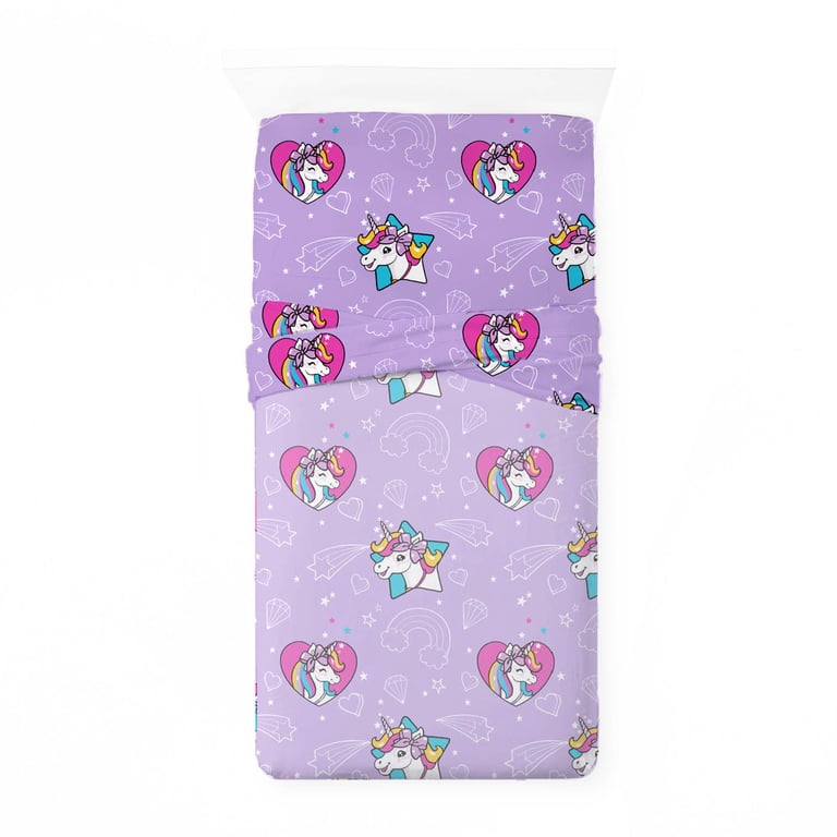 JoJo Siwa Full Size Comforter Set - Rainbow Unicorn Bow Purple, 5