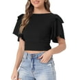 thumbnail image 4 of INSPIRE CHIC Tie Back Top for Women's Backless Cropped Flared Short Sleeve Blouse S Black, 4 of 6