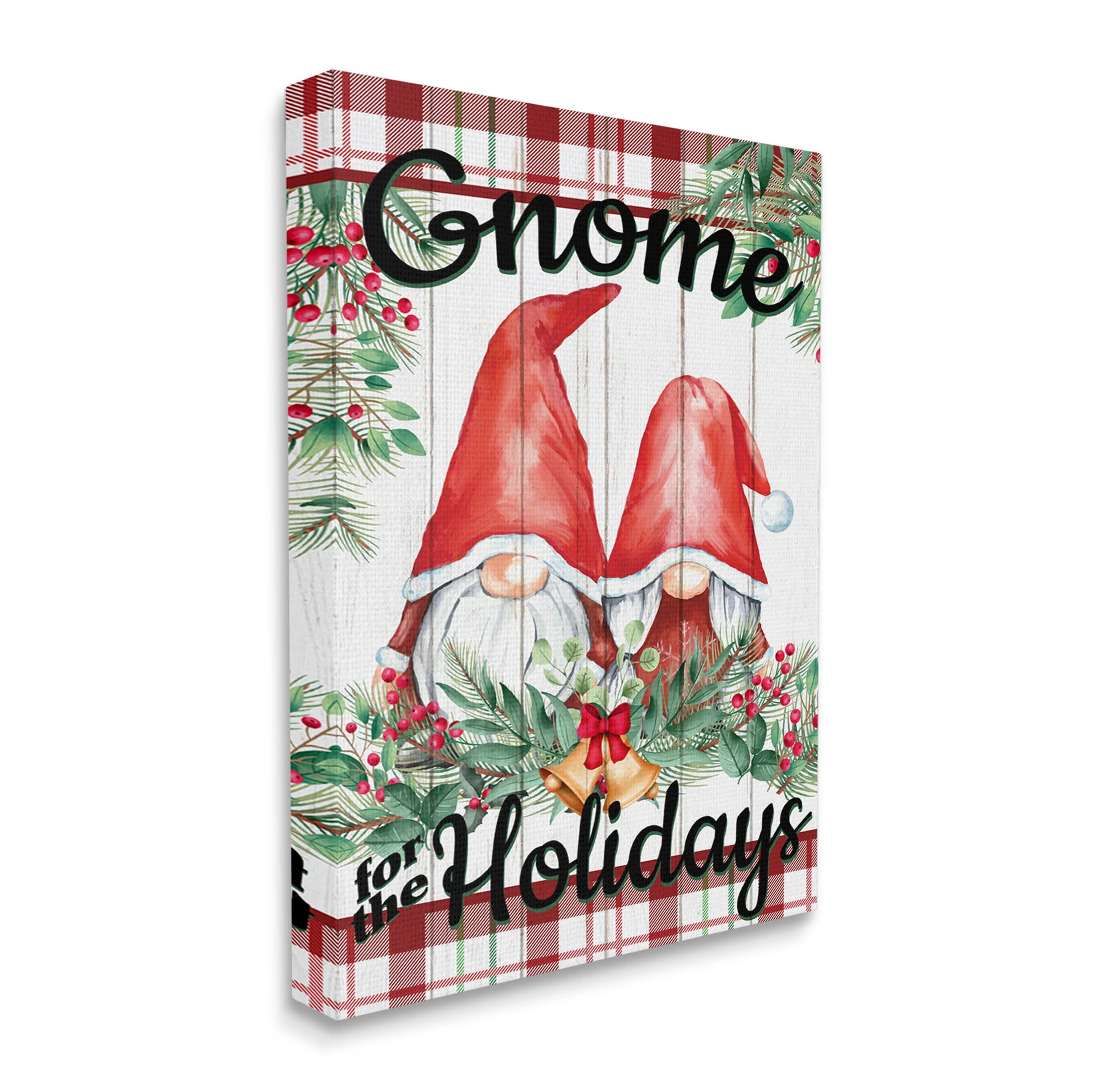Stupell Industries Gnome For The Holidays Plaid Graphic Art Gallery Wrapped Canvas Print Wall Art, Design by Kim Allen