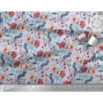 thumbnail image 3 of Soimoi Blue Poly Georgette Fabric Insect,Floral & Bluebird Bird Print Fabric by Yard 52 Inch Wide, 3 of 3