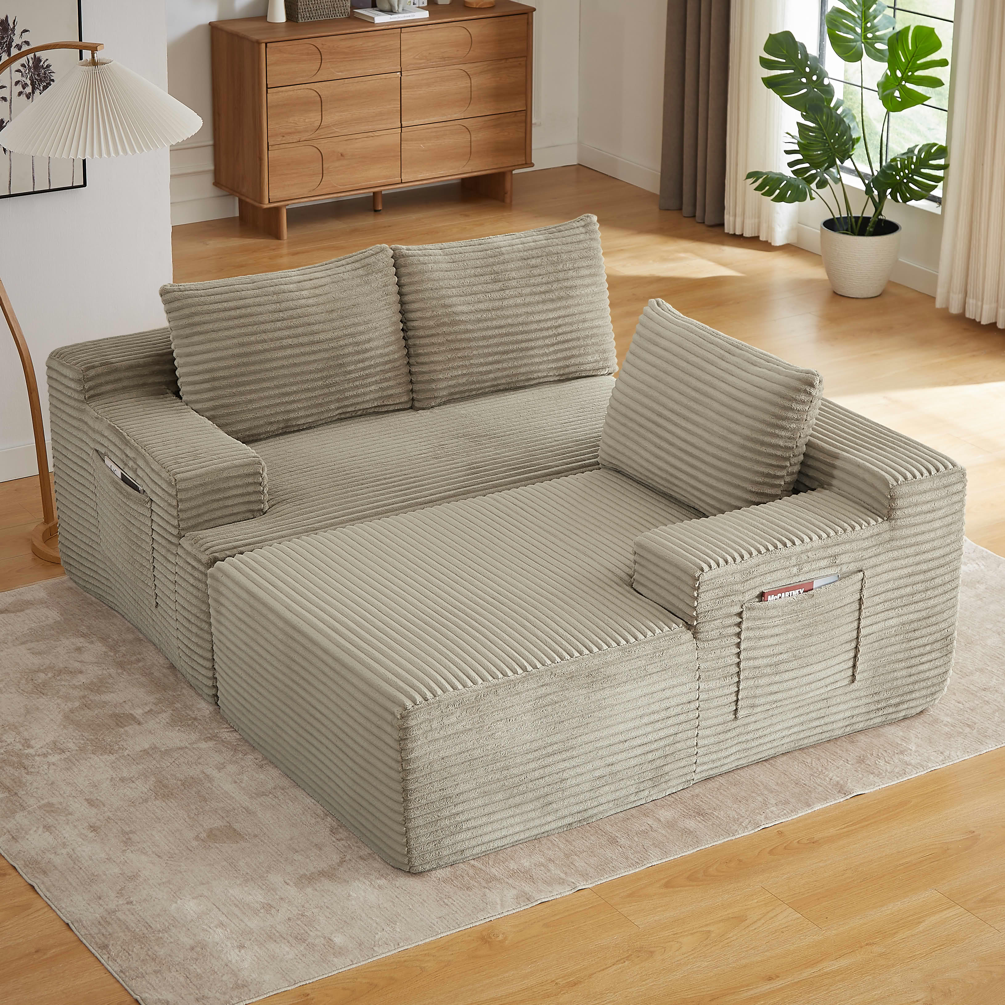 MAYEERTY L-Shaped Boneless Sectional Couch, Deep Seat Plush Sleeper for Living Room & Apartment, 96×61" Camel