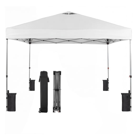 EDX 10ft x 10ft Pop Up Outdoor Canopy, One Push Setup Foldable Tent, Adjustable Height, Outdoor Sun/Rain Shade for Beach/Camping, White
