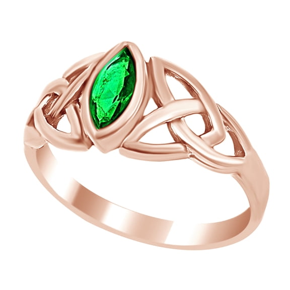 AFFY Celtic Design Marquise Cut Simulated Green Emerald CZ Promise Ring In 925 Sterling Silver