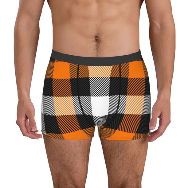 Balery Orange Plaid Calzoncillos bóxer para hombre, ropa interior de algodón suave y transpirable con cinturilla de nailon-Small