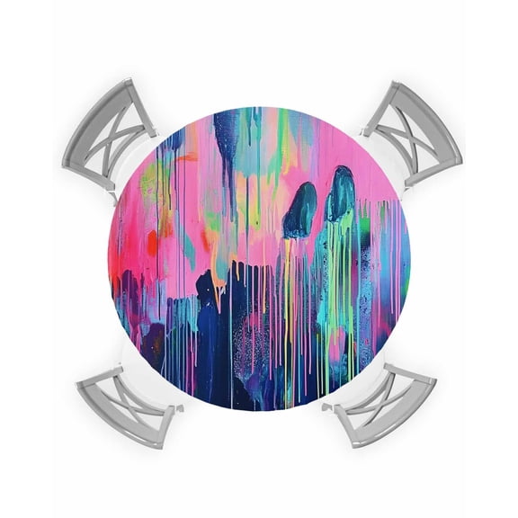 nqOlkjepod Colorful Round Tablecloth, Fitted Table Cover with Elastic for 55"-60" Round Tables, Modern Art Oil Painted Abstract Table Cloth Outdoor Indoor Dinning Party Waterproof Tablecloths