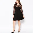 thumbnail image 4 of Vestido elegante de talla grande para mujer, vestido acampanado con estampado de puntos, manga larga de malla, ajustado y acampanado hasta la rodilla, vestido de fiesta de oficina 6XL, 4 of 6