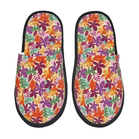 Balery Maple Leaves Slient Indoor Furry Fleece Comfort House Shoes Soft Non-Slip Home Shoes Cotton slippers House Slippers-- Large
