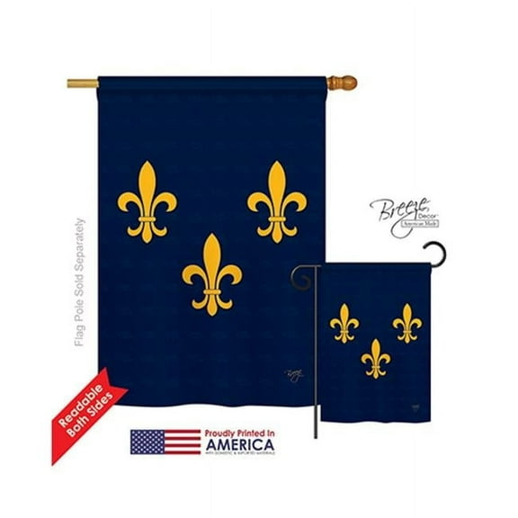 Breeze Decor 18004 Mardi Gras Midwest French American 2-Sided Vertical Impression House Flag - 28 x 40 in.