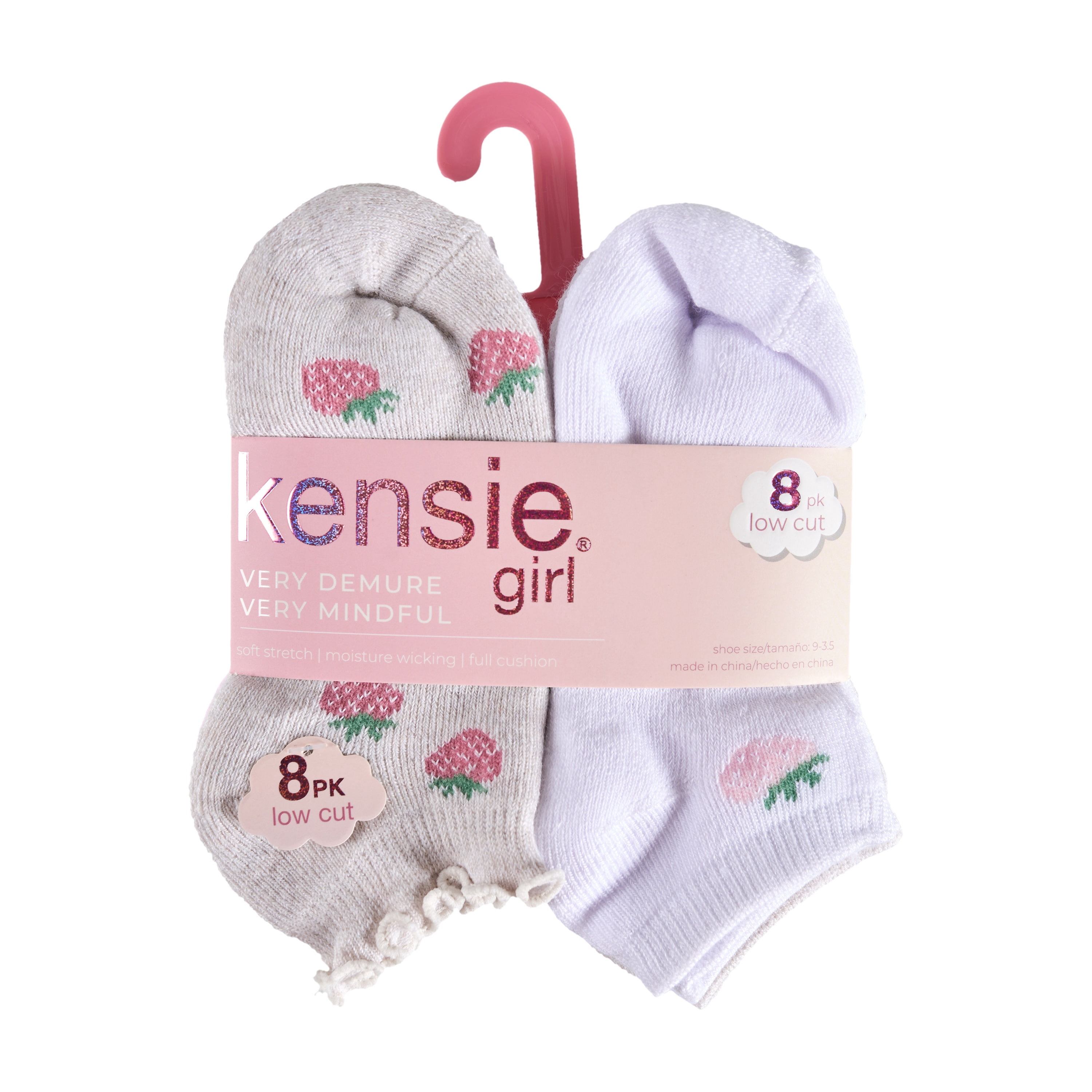 Kensie Girls Full Cushion Low Cut Kids Socks (8-Pack) – Strawberry
