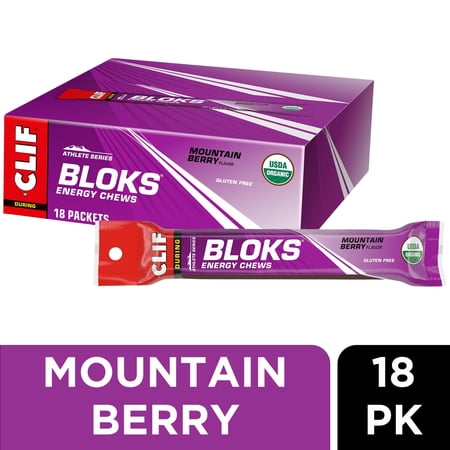CLIF BLOKS Mountain Berry Flavor Plant Based Energy Chews, 18ct