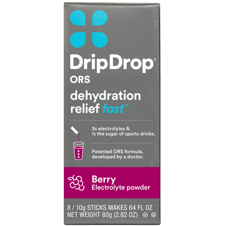 DripDrop Electrolyte Powder for Dehydration Relief - Berry - 8ct