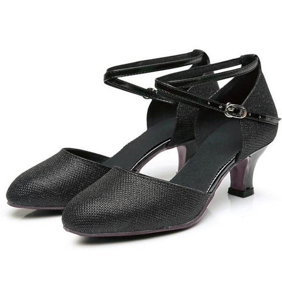 CQONEPT Kitten Heels for Women Pointed Toe Heels Dressy,Latin Dance Shoes Rhinestones Satin Latin Dance Shoes Professional Ballroom Salsa Practice Performance Dancing Shoes Size 7.5 Black