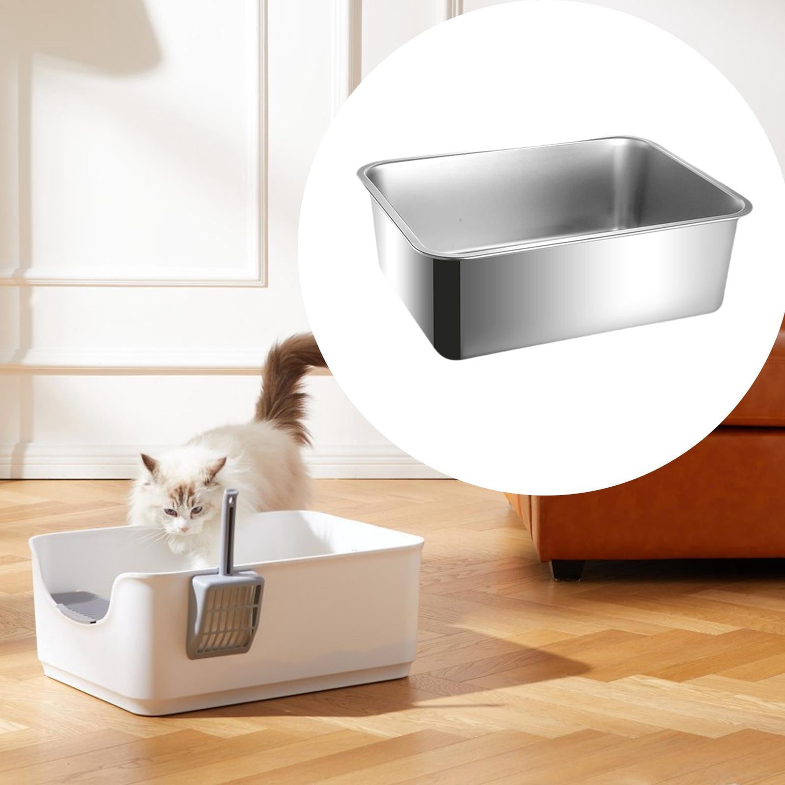CarpNettore Cat Litter Box Kitten Potty Toilet Stainless Steel Large Non Stick Easy to Clean 39.5cmx29.5cm