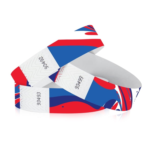500 Tyvek WristCo Wristbands for Events | Red, White and Blue | Water-proof Tamper-Proof Designs Prevents Reuse – Premium Grade Bracelet for Hospitals & Medical ID, Party, VIP Identification, USA M