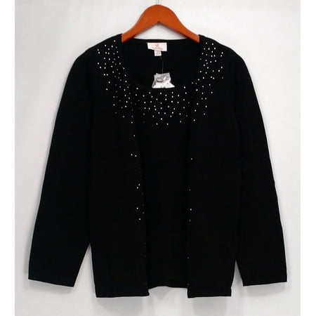 Quacker Factory Sweater Sz S Sparkle Duet Twinset Sweater Black A280748