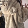 thumbnail image 2 of DUOJIHUI Ensemble de Pyjama Classique à Capuche Imprimé Mignon pour Femmes, Flanelle d'Hiver Ample et Simple, 2 of 6