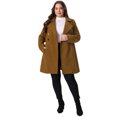 thumbnail image 3 of DARING DIVA Women's Plus Size Turn Down Collar Double Breasted A Line Coat 1X Deep Brown, 3 of 6