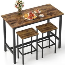 JOZ 3-Piece Bar Table Set with 2 Stools, 47.2” Rectangular Pub Table with Sturdy Metal Frame, Rustic Brown, Space-Saving Dining Set for Kitchen, Living Room, Small Space
