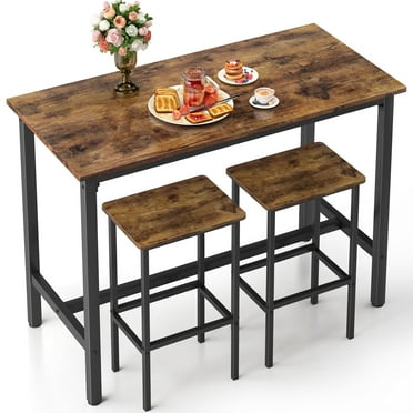 JOZ 3-Piece Bar Table Set with 2 Stools, 47.2” Rectangular Pub Table with Sturdy Metal Frame, Rustic Brown, Space-Saving Dining Set for Kitchen, Living Room, Small Space