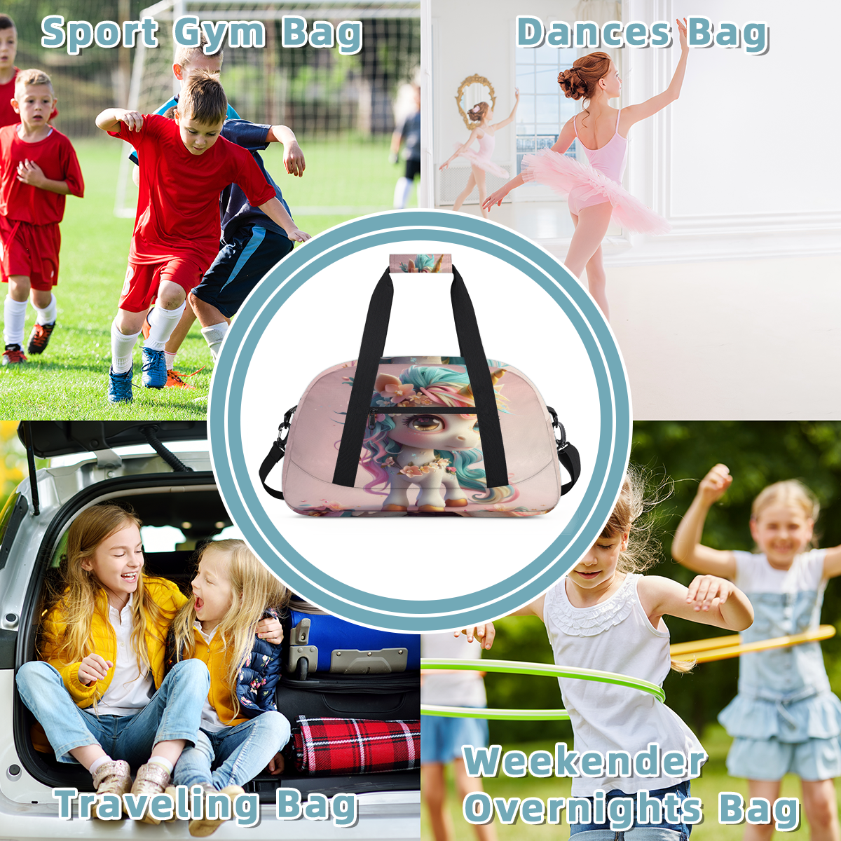 Herdesigns Unicorn Sports Duffle Bag for Women & Men, Cute Gym Bag Dance Bag Overnight Bag Carry On Weekender Travel Bag