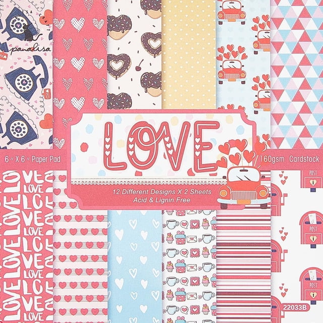 24 hojas de papel para origami, bloc de papel con corazones de colores, 15 x 15 cm, papel decorativo con estampados de una sola cara, papel para manualidades