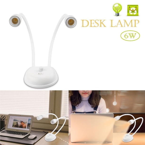 Bearachild Lámpara LED de escritorio ajustable de 6 W, lámpara de lectura con Base de luz giratoria de 360 grados de doble cabezal, CA 85-265 V Iluminación y accesorios Blanco Cálido Bearachild HA025508-01