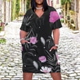 thumbnail image 2 of Womens Casual Dresses Black Background Pink Floral Pattern Short Sleeve Dress Summer Dresses for Women 2025, 2 of 6