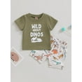 thumbnail image 2 of nvzhuang Infant Boy Summer Clothes Suits Letter Print Short Sleeve Crew Neck T-Shirts and Dinosaur Print Shorts 2Pcs Set, 2 of 9