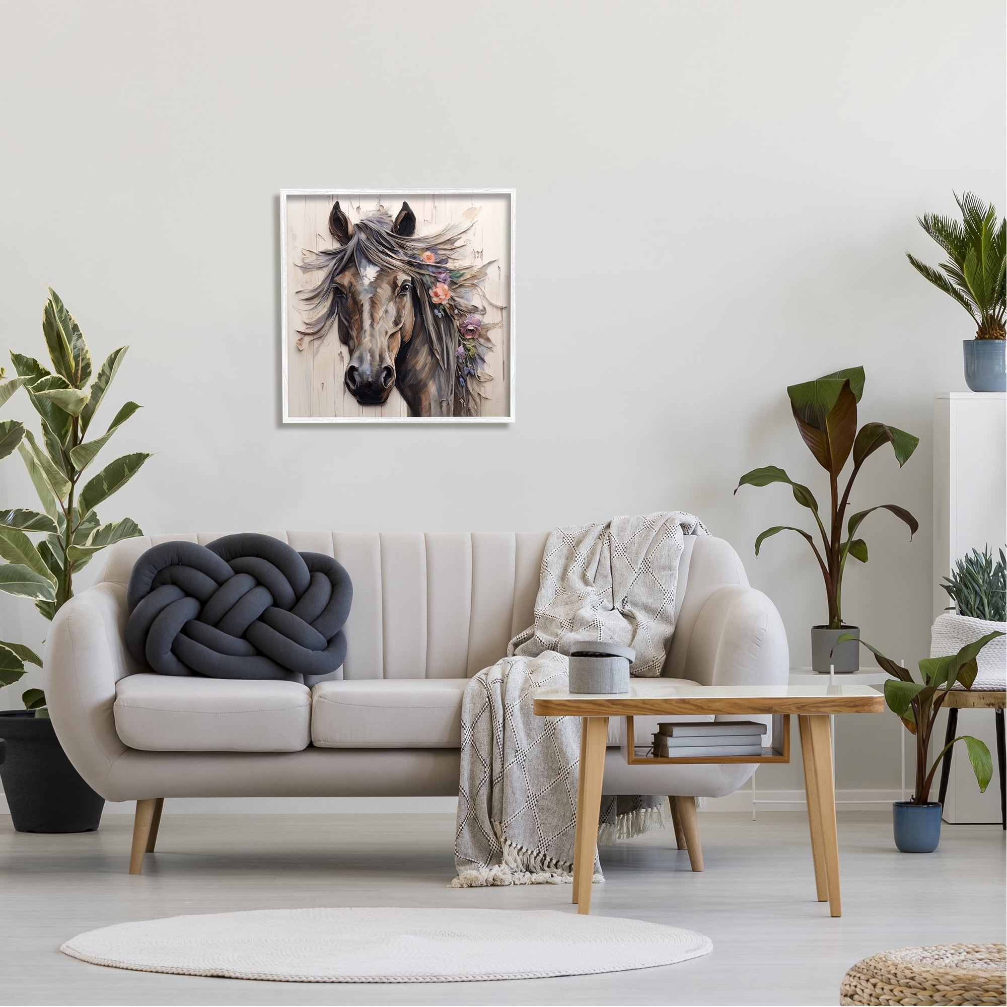 Stupell Industries Farm Horse Floral Mane Animals & Insects Painting White Framed Art Print Wall Art, 24 x 24
