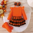 thumbnail image 5 of Whouriu Baby Halloween Outfit Set Cute Pumpkin Ruffle Romper Skirt Headband Leg Warmers Soft Party Wear 4Pcs Set, 5 of 8