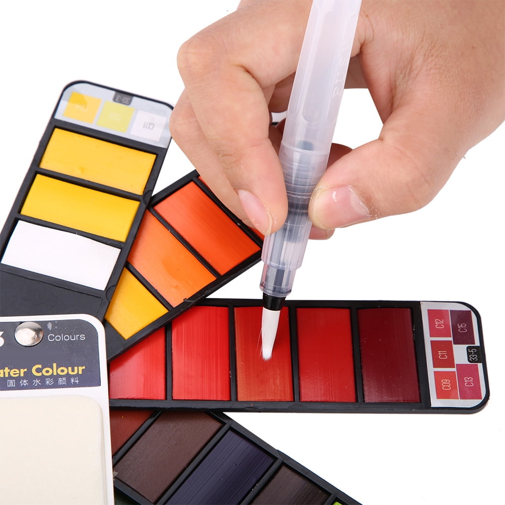 Watercolor Paint Set, Fan Shaped Pigment Painting Set Solid Watercolor with Drawing Dip Pen, Foldable Pigments with Water Brush for Artists Students Kids Beginners