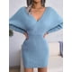 thumbnail image 4 of Vestido Mini de Punto Cruzado de Larga con de Murciélago para Cóctel para Mujer Azul L, 4 of 9