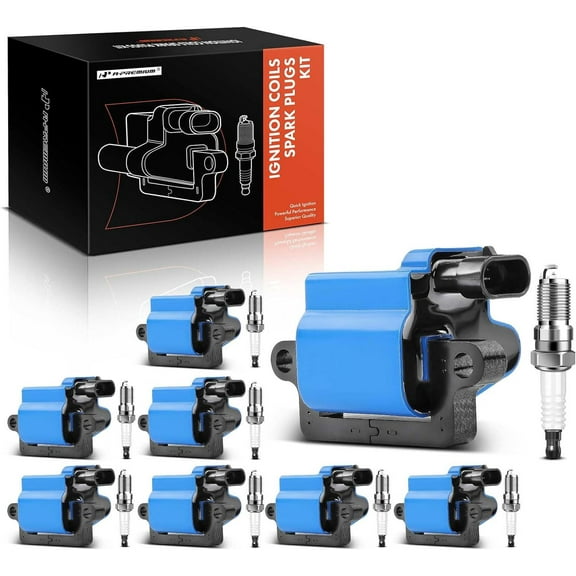 A-Premium Set of 8 (Blue) Ignition Coil Pack and Iridium Spark Plugs Compatible with Chevrolet Silverado GMC Sierra 1500 2500 Tahoe Yukon Buick Cadillac Hummer, Replace# 12556893