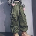 thumbnail image 2 of Hessimy Parachute Pants for Girls Cargo Trousers with Pockets Harajuku Jogger Pants Kids(AG,13-14 Years), 2 of 7